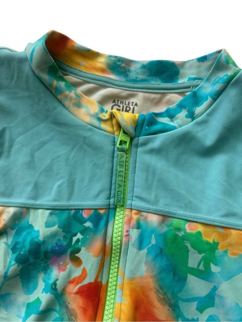Athleta Teal One-Piece Floral Sleeve Rashguard